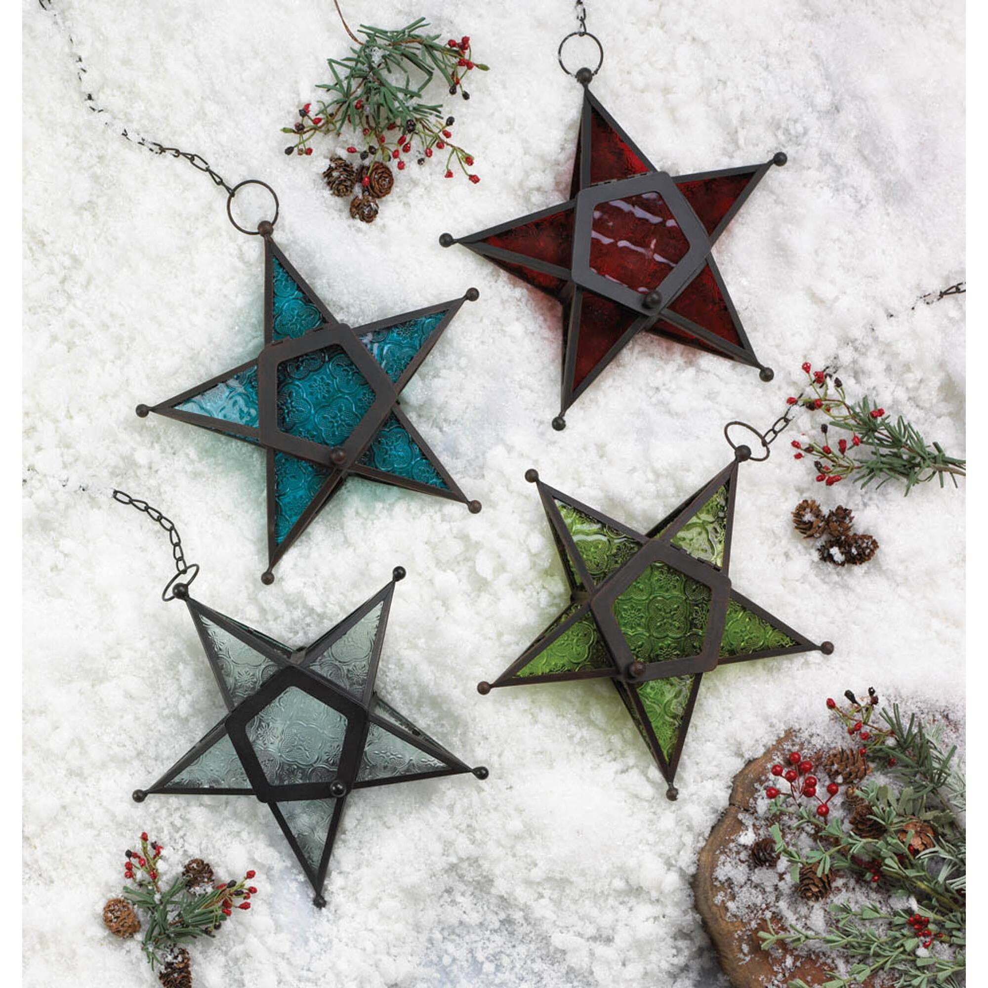 9.5'' Green Glass Star Lantern
